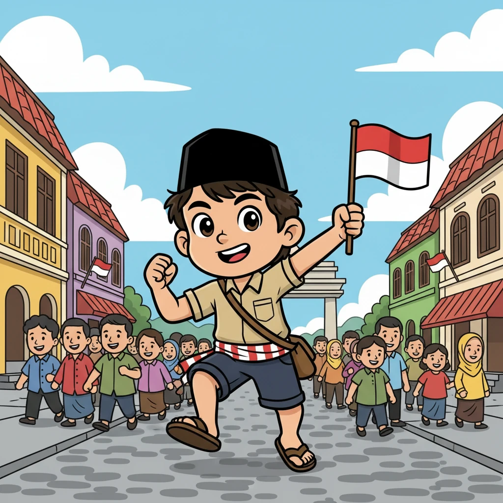 Proklamasi Kemerdekaan akhirnya dikumandangkan. Semangat juang membara di seluruh negeri. Budi, dengan semangat membara, bergabung dengan perjuangan.