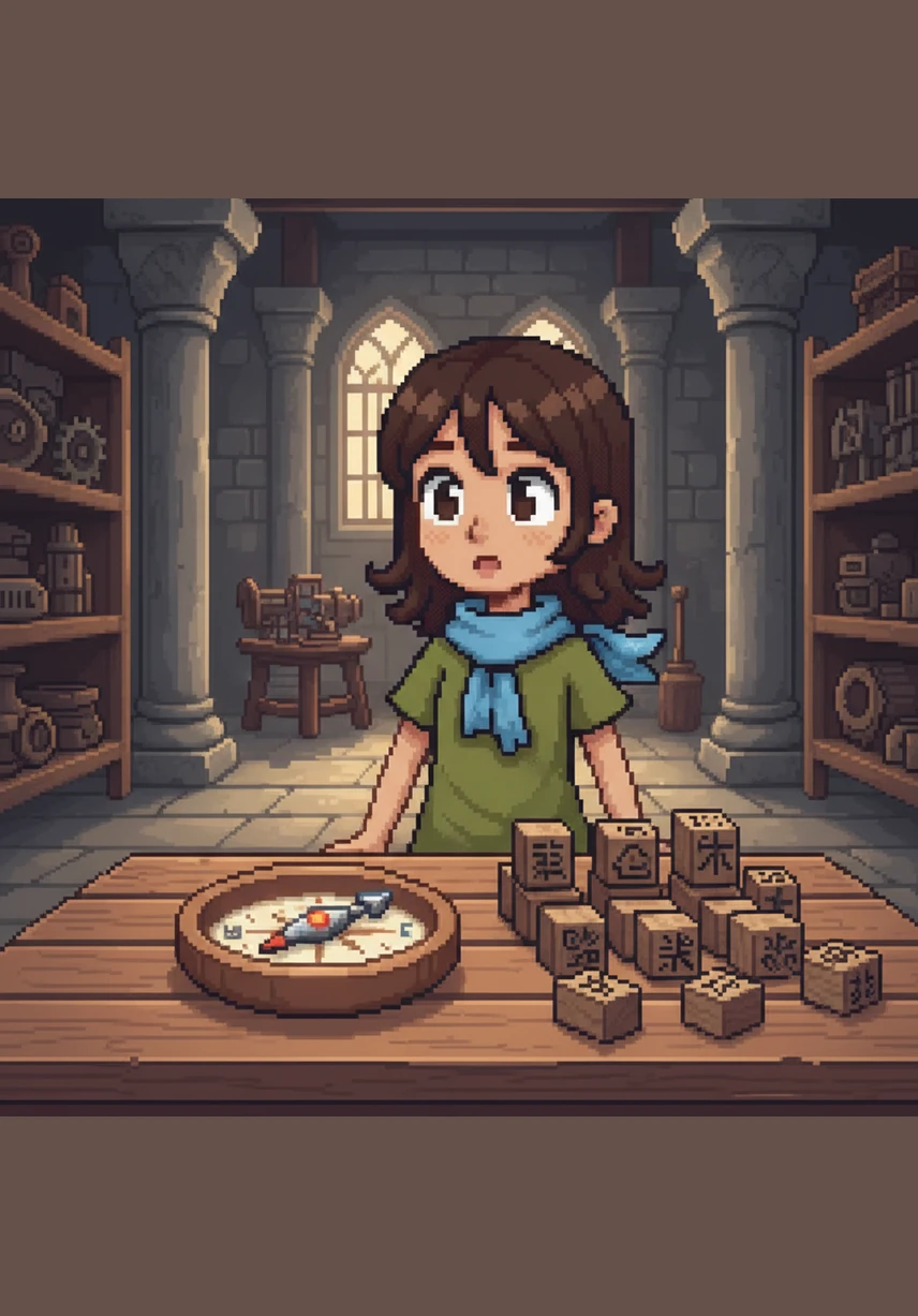 In the hall of inventions, Arujan gazes at an early magnetic compass and wooden printing blocks. She is amazed at how these simple yet brilliant ideas from China changed the way people navigated and shared stories forever.