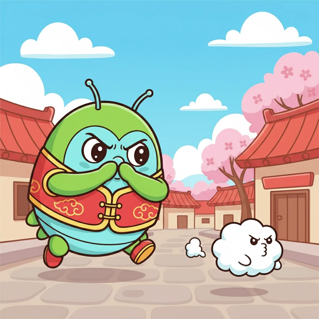 旺财捂着鼻子，愤怒地盯着屁屁。它决定要抓住这个小家伙，好好教训它。