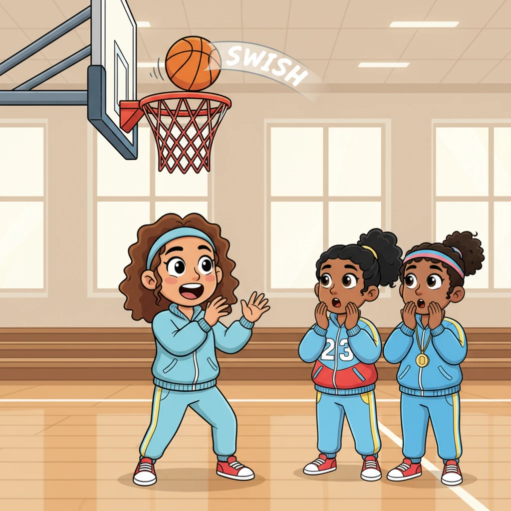 With a graceful arc, the basketball soars through the air, a perfect trajectory. It slices cleanly through the net with a satisfying SWISH, sending a ripple of disbelief and awe through the silent gymnasium.