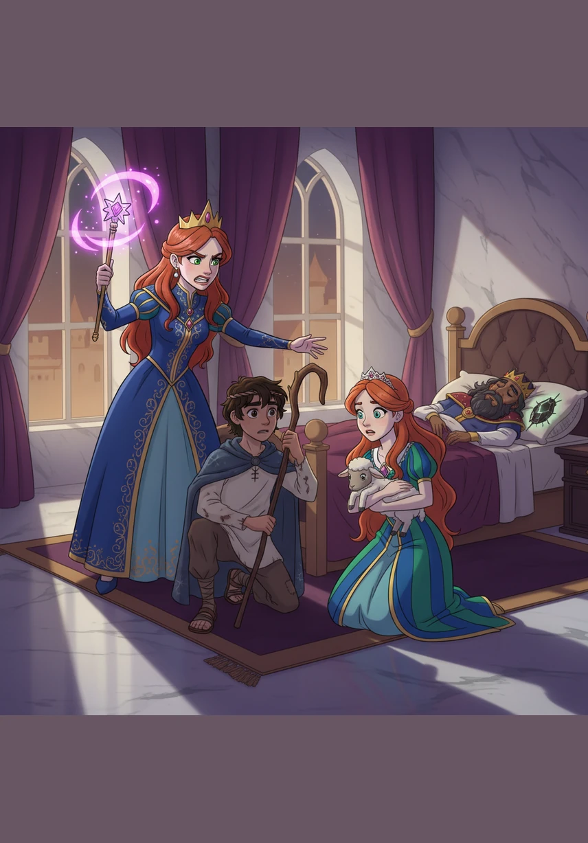 Suddenly, the eldest princess taps her bedpost, and a magnificent golden door appears within the glowing white marble wall. Theo watches in silence as the twelve sisters line up and step through the shimmering portal into the unknown.