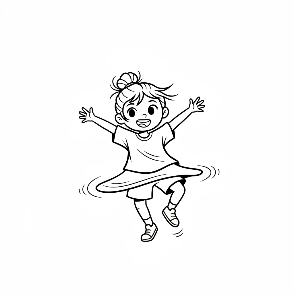 Starla, a bright girl, practices her dance moves. She spins with joy, her arms outstretched. The music plays in her heart, making her feet tap. She loves to dance and bring smiles.