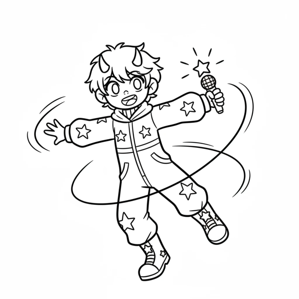 Starla knows what to do! With a quick twirl, her everyday clothes transform. She now wears a sparkling outfit, ready for action. Her microphone gleams, a tiny star on its top.