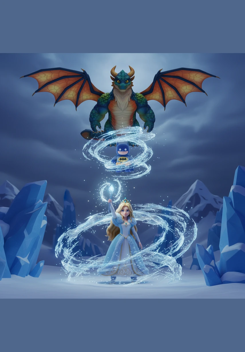 Princess Seraphina stepped forward with unwavering courage, raising her wand high into the air. She whispered an ancient incantation, and the wand erupted with a brilliant, freezing aura of frost.