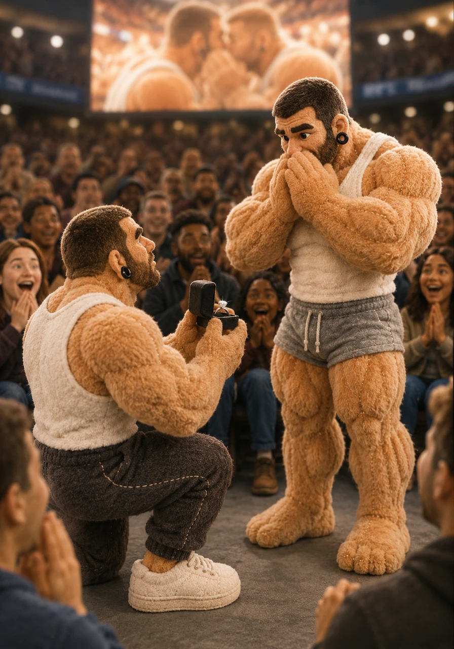 As they finally pulled apart, Marcus looked into Julian's eyes, took a deep breath, and pulled the small velvet box from his pocket. He dropped to one knee right in the aisle, holding out a brilliant ring as the crowd gasped in collective delight. The Kiss Cam stayed focused on them, capturing Julian's overwhelming emotion as he realized what was happening.
