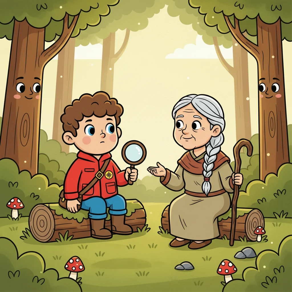 Na floresta, Ricardo conheceu uma velha sábia que lhe ensinou sobre a importância da humildade e da gratidão. Ele começou a questionar seus objetivos.