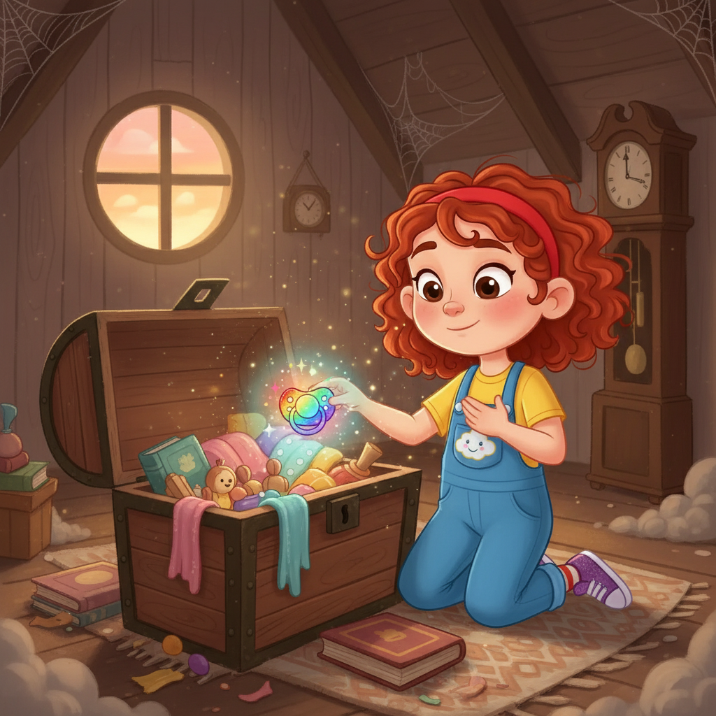 Ao retornar para o sótão, Sofia percebeu que a chupeta brilhava ainda mais. Ela entendeu que a verdadeira magia estava dentro dela, em sua capacidade de amar e ser gentil. Sofia guardou a chupeta, agora um tesouro, com a promessa de sempre fazer o bem.