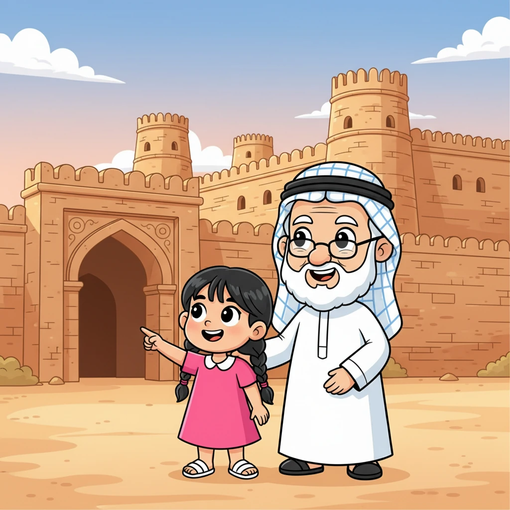 في يوم آخر، زارت ليلى وجدها قلعة البحرين العريقة، وهي تقف شامخة كشاهد على التاريخ. شعرت ليلى وكأنها تقف بين الماضي والحاضر في نفس اللحظة، تتأمل عظمة الأجداد وجمال الحاضر.