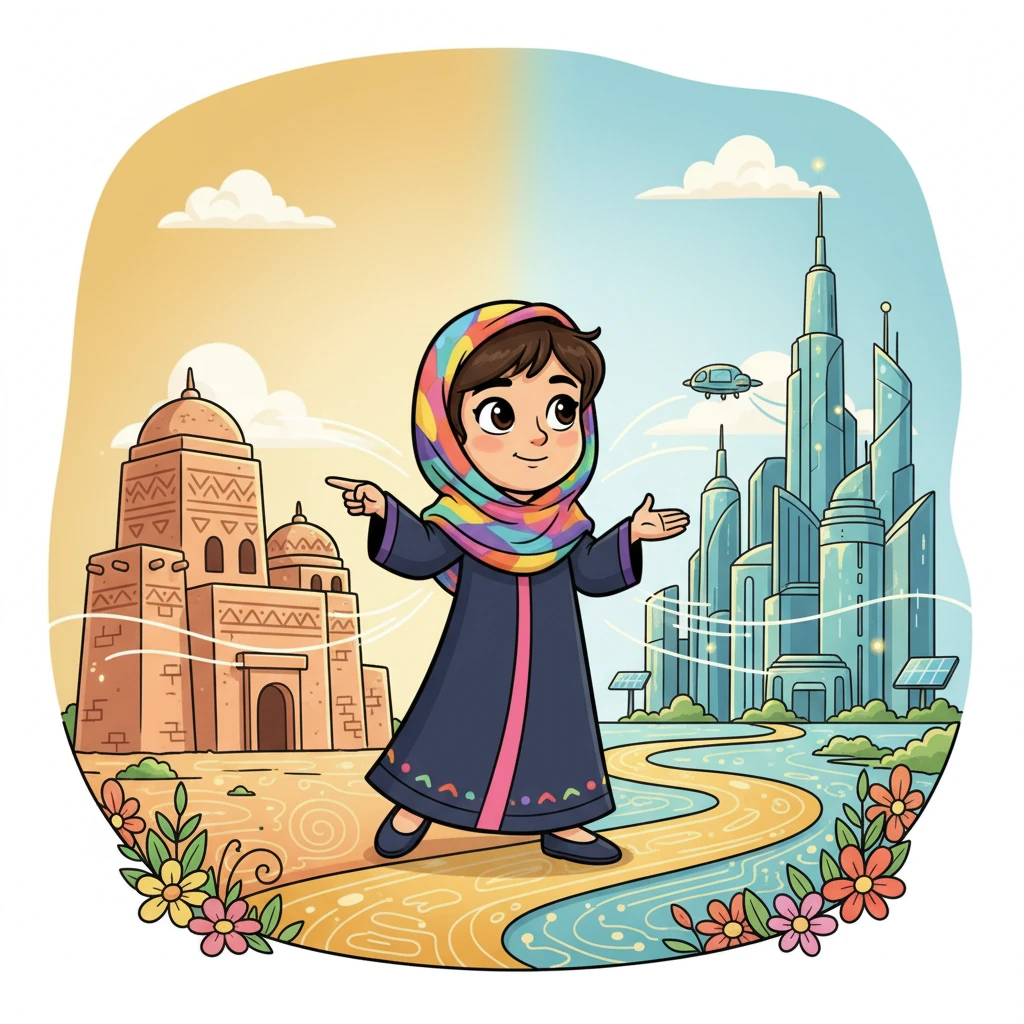 هناك، أدركت ليلى أن التطور مهم جدًا لبناء مستقبل أفضل، لكن الأهم هو أن نحافظ على تاريخنا الغني وقيمنا الأصيلة. فهمت أن الماضي هو أساس الحاضر والمستقبل.