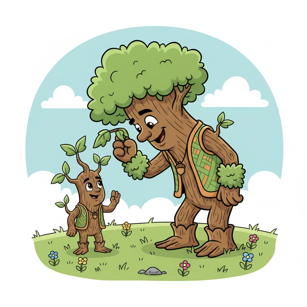 Grandfather Oak, with his ancient, kindly branches, chuckled softly as he watched Pip's impatient wiggles. He leaned down, his leaves rustling like a gentle whisper, ready to share some wisdom.
