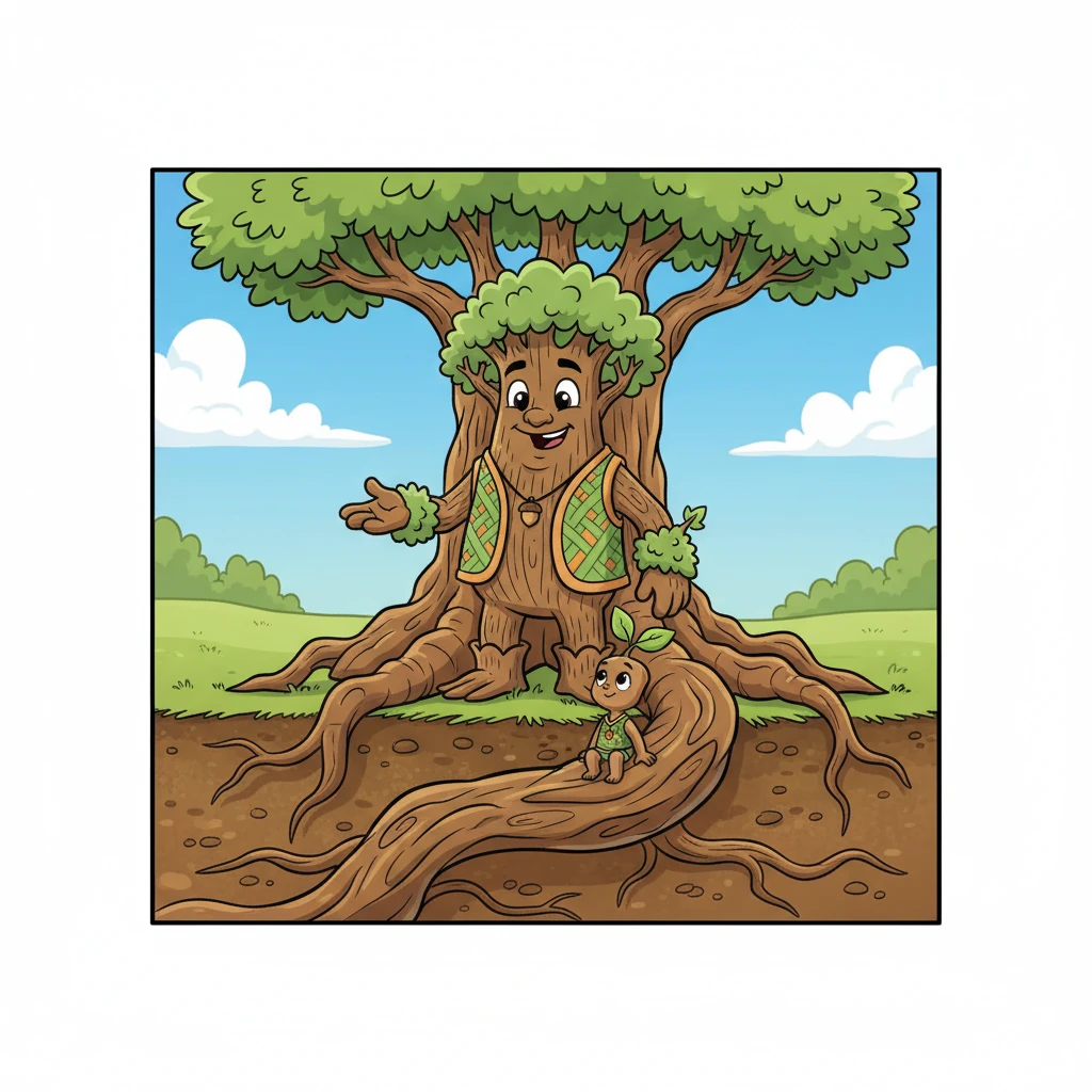 "Dear Pip," Grandfather Oak rumbled, "before you reach for the sky, you must grow deep. Strong roots are like secrets buried in the earth, taking their own sweet time to become powerful foundations."