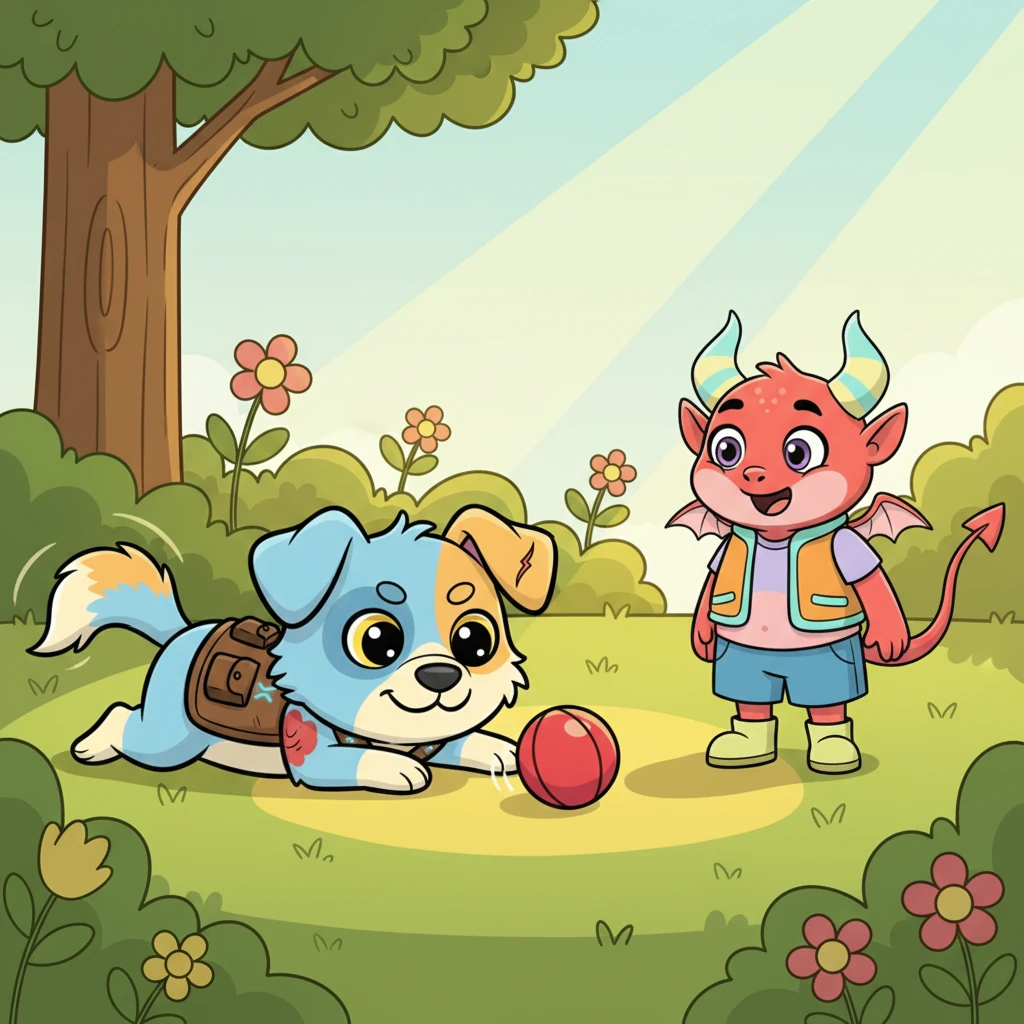 Sparky, seeing Piff engrossed with the ball, gently nudged it towards a cozy, sunlit patch. He then lay down, tail wagging softly, inviting Piff to play. It wasn't a hunt for trouble, but a hunt for friendship.