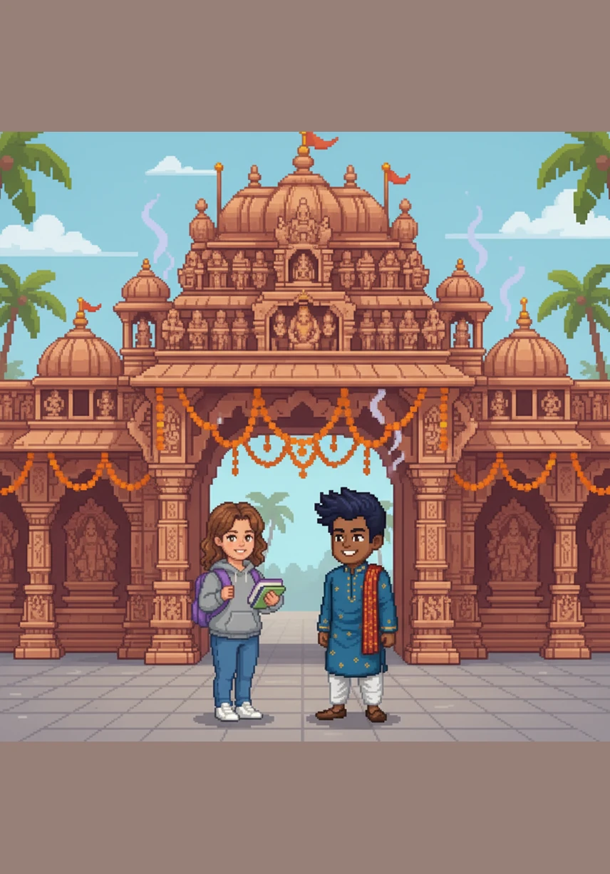 A week later, the two meet again under the ornate entrance of the Sai Baba temple, surrounded by the scent of incense and fresh marigolds. This time, they share a proper smile and a longer conversation, as if fate is gently nudging them toward a more interesting story.