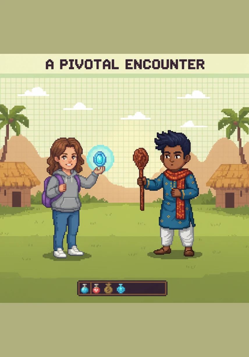 Stealthily, Ananya sits right next to Tharun on the bench, maintaining her CID disguise while he looks up with a puzzled, joking expression. He asks who she is, and she responds with a mysterious, villainous smile hidden behind her mask, enjoying the confusion she has created.