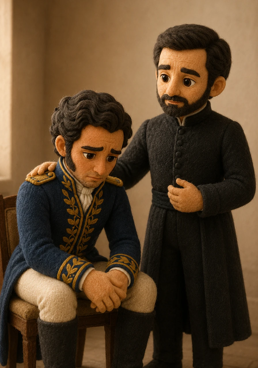 Tragedy struck early when his beloved young wife passed away soon after they returned to Venezuela. Grief-stricken, Simón traveled again, finding a friend and mentor in his former tutor, Simón Rodríguez, who helped channel his sorrow into a burning passion for liberating South America.