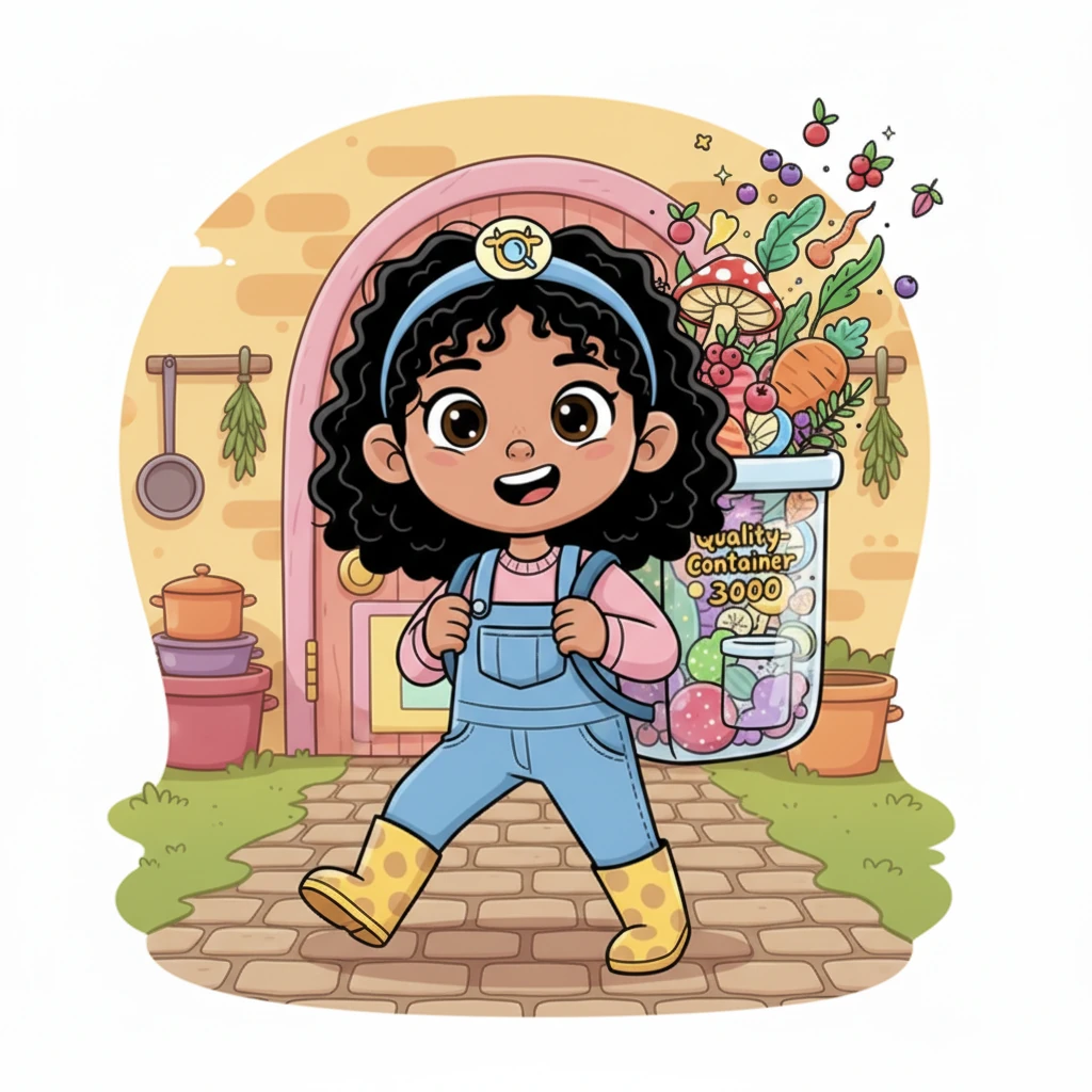 After many joyful adventures, Pippa returns, her Quality-Container 3000 now overflowing with a kaleidoscope of unique ingredients. A mischievous grin plays on her lips, knowing her quest for perfection has been a success, and her kitchen awaits her magic.