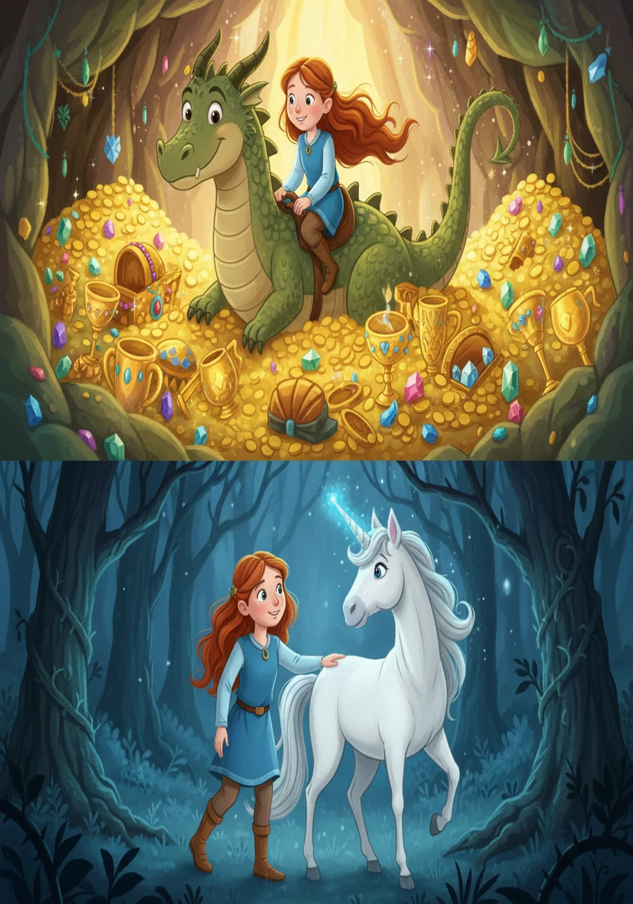 In one realm, she helped a dragon find his lost hoard, in another she rescued a unicorn trapped in a dark forest. She learned about kindness and resilience from these new companions.