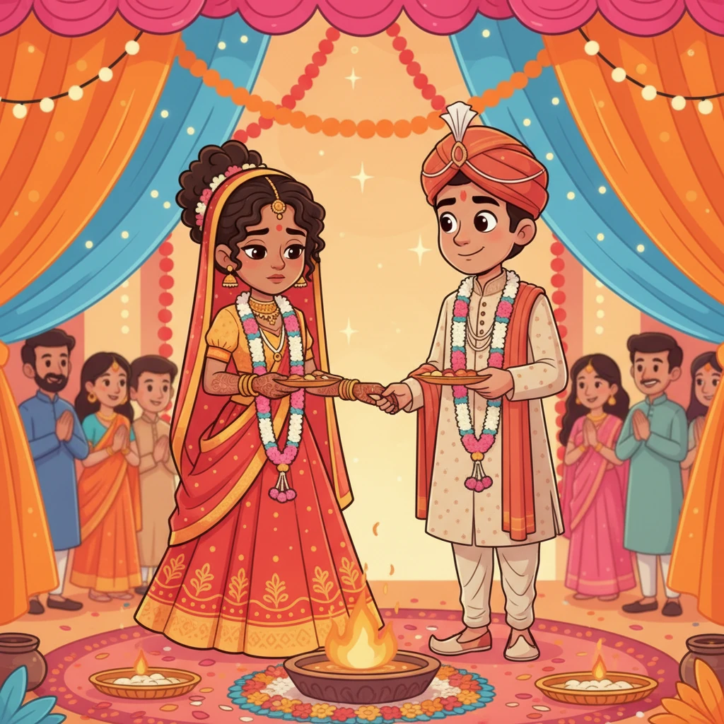 The wedding day was a grand spectacle of colors and traditions, with Anjuly looking breathtaking in her bridal attire, her eyes downcast, a picture of quiet grace. Ryan, solemn and handsome, stole a quick glance at his bride, a flicker of curiosity in his eyes. Their hands met briefly during a ritual, a silent, almost electric touch in the midst of joyous chaos.