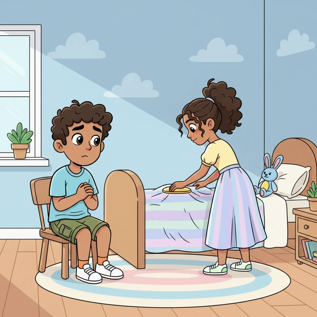 In the quiet of their new room, the silence was deafening, punctuated only by the rustle of Anjuly meticulously tidying a perfectly neat bed. Ryan sat awkwardly on a chair, unsure how to bridge the vast gap between them, his attempts at small talk falling flat. Anjuly, her back mostly to him, continued her chores, her shyness a formidable shield.