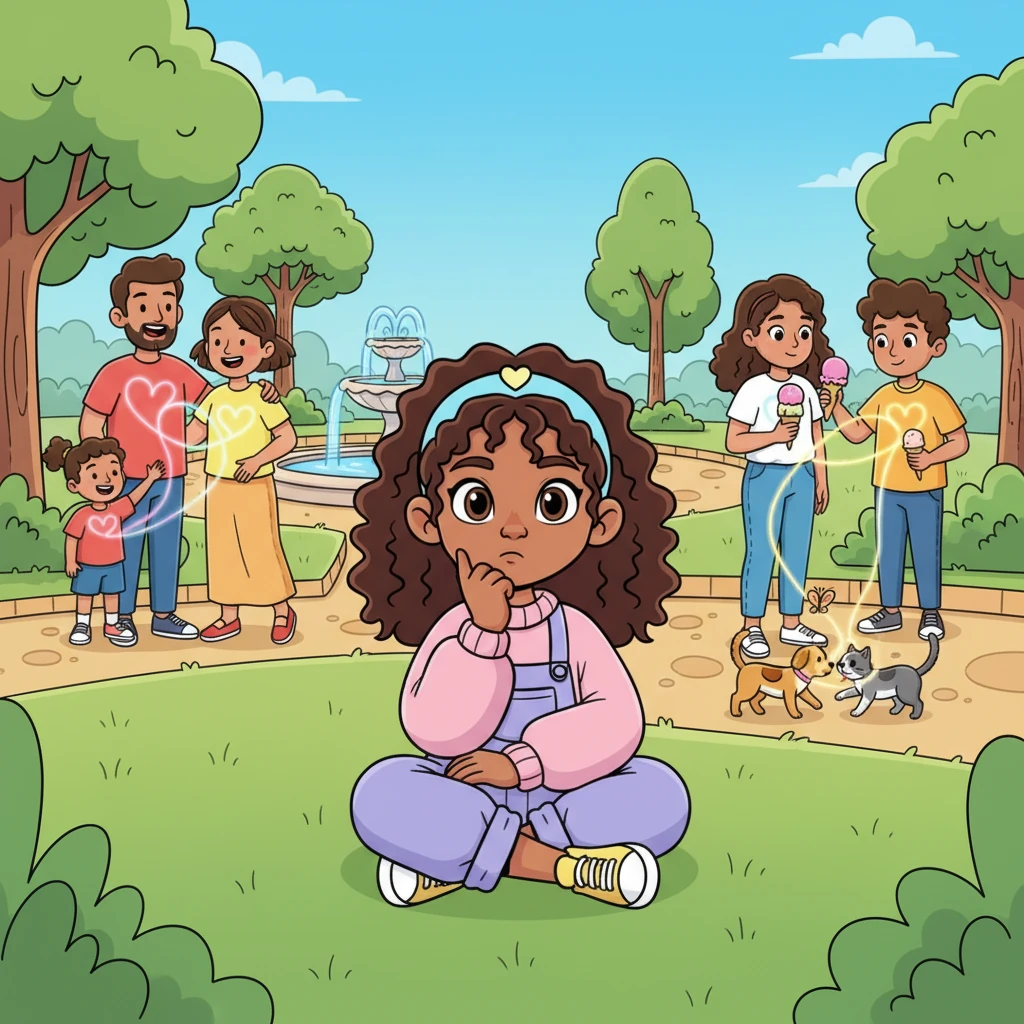 Determined to understand better, Lumi spent hours in the town park. She watched families, friends, and even pets, observing how their heart-maps pulsed, intertwined, and changed with every shared moment. Her understanding grew with each passing day.