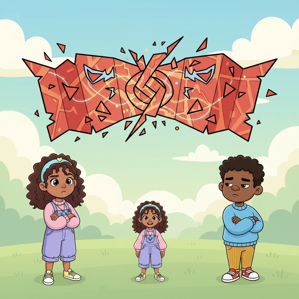 Then, Lumi saw two best friends, usually inseparable, standing apart with sharp, spiky red maps clashing between them. Yet, beneath the angry colors, she could still glimpse faint, shimmering threads of deep affection, tangled but unbroken. Their unspoken feelings were a complicated knot.