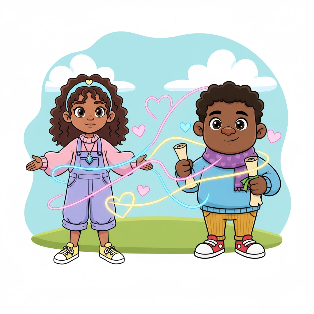 Knowing what she saw, Lumi didn't try to fix their argument. Instead, she gently reminded them of a happy memory they shared, a playful story that made their eyes meet. Slowly, their spiky maps softened, and the caring threads began to untangle, allowing their true feelings to shine through.