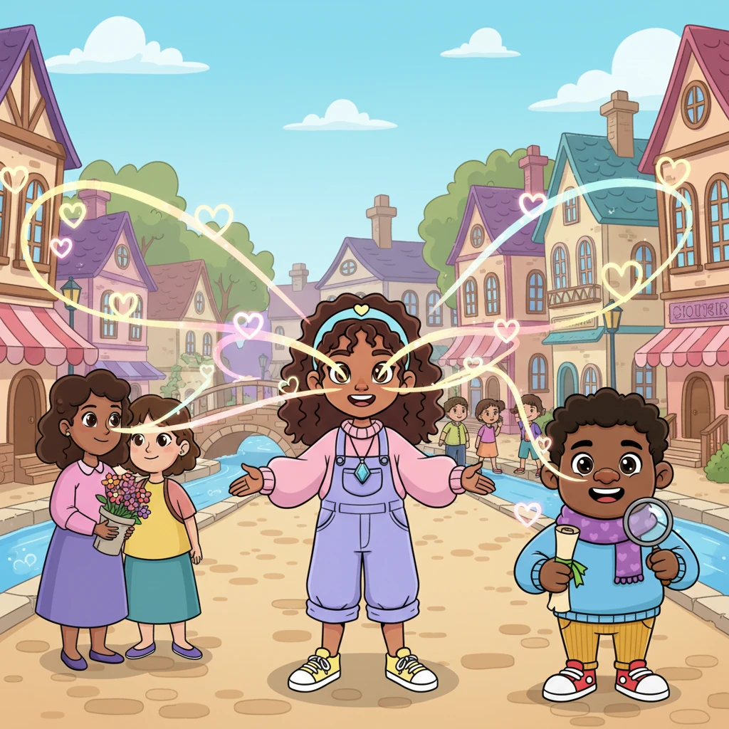 From that day on, Lumi continued to see the beautiful, invisible heart-maps. She understood that every glance, every connection, held a story. And in Glimmerbrook, thanks to Lumi's special gift, people learned to look at each other with a little more understanding and a lot more heart.