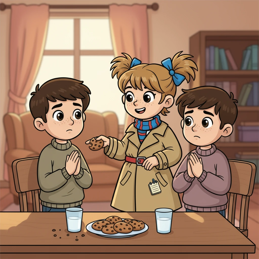 Anya, with a smile, helped them understand that they should have asked for the cookies. Mohit and Satwik apologized and promised to be more honest. They all shared the remaining cookies together, learning the importance of truth and friendship.