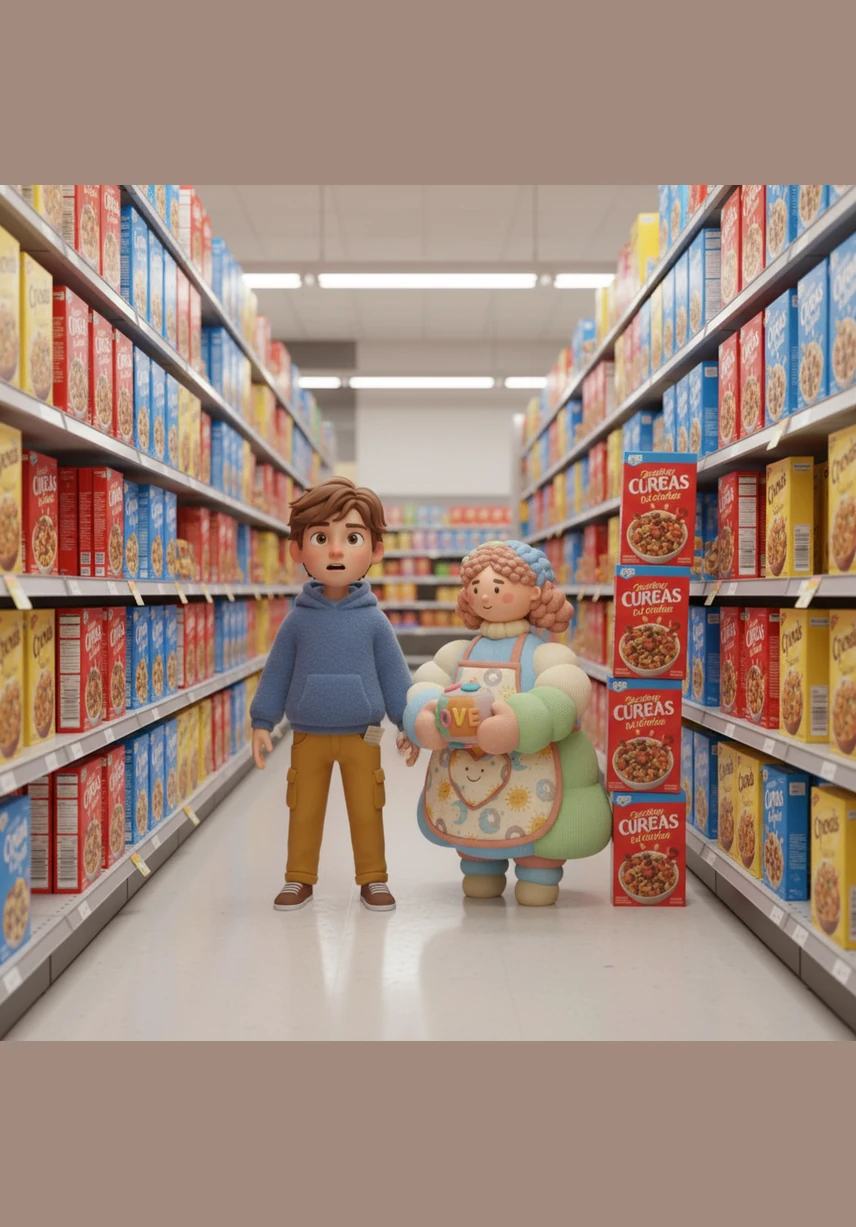 Il primo corridoio è un'esplosione di colori vivaci, con pile altissime di scatole di cereali che sembrano grattacieli. Personaggi dei cartoni animati sorridono dai pacchi, promettendo energia esplosiva con tonalità di rosso e blu elettrico che catturano subito lo sguardo.