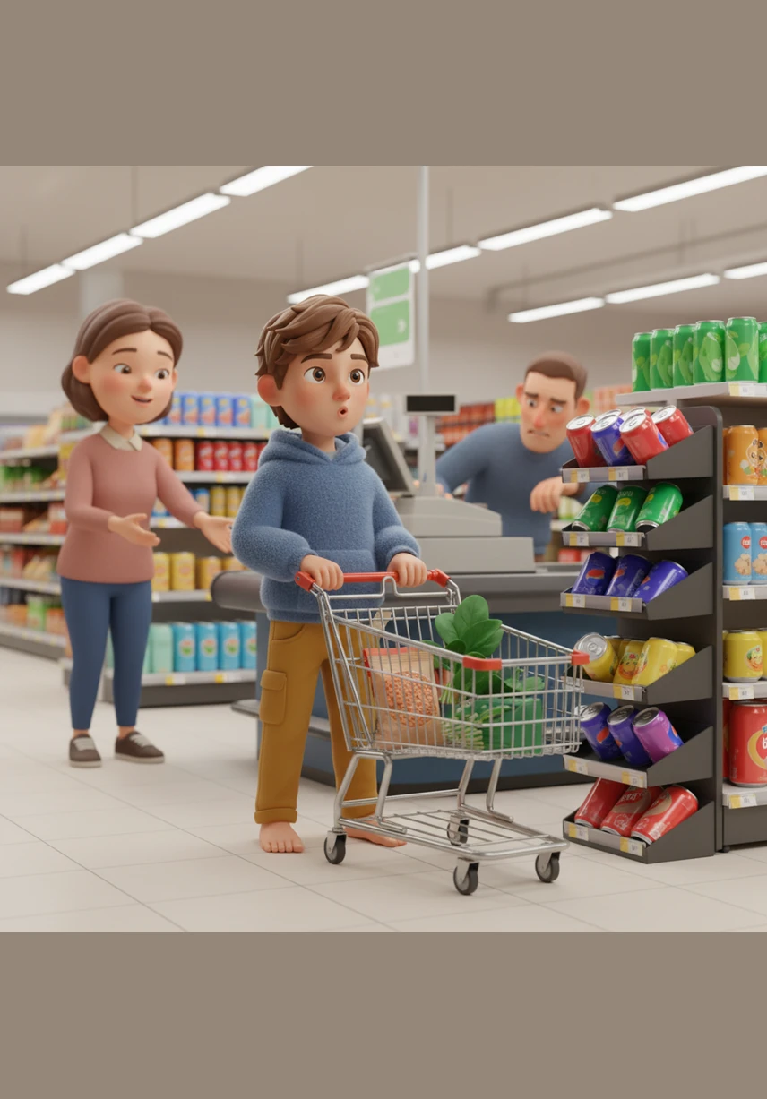 Con un respiro profondo e una nuova determinazione, Leo supera un'ultima torre di bibite gassate posizionata strategicamente vicino alle casse. Invece di cedere all'acquisto impulsivo, aggiunge al suo carrello un sacchetto di lenticchie secche e un mazzetto di spinaci freschi.