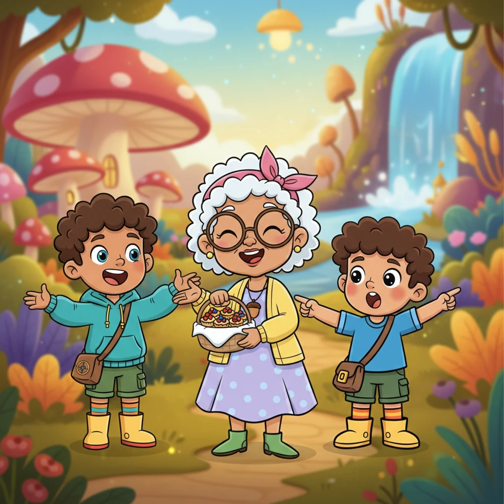 Ollie and George gasped, their imaginations soaring as they pointed out places they wanted to explore. Elwyn offered them tiny, delicious berry tarts and chuckled, hinting at more wonders if they promised to visit again soon.