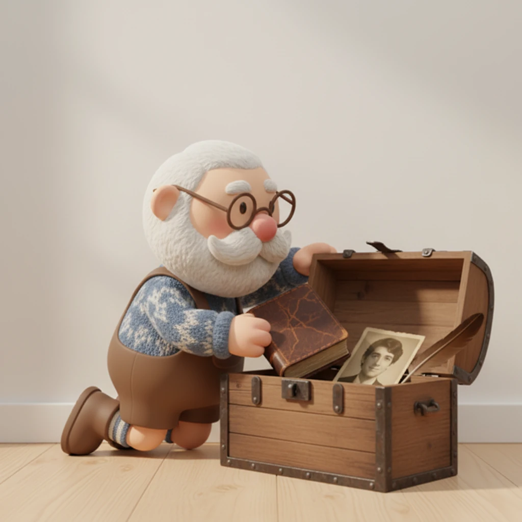 Aprendo la scatola con delicatezza, Leonardo scopre un vecchio diario dalla copertina di cuoio consumato, le pagine ingiallite e fragili dal tempo. Accanto, una penna d'oca con la punta smussata e una foto sbiadita ritraente un giovane uomo con uno sguardo sognante e un sorriso appena accennato. È suo nonno, molti anni prima, con i capelli scuri e gli occhi pieni di promesse.