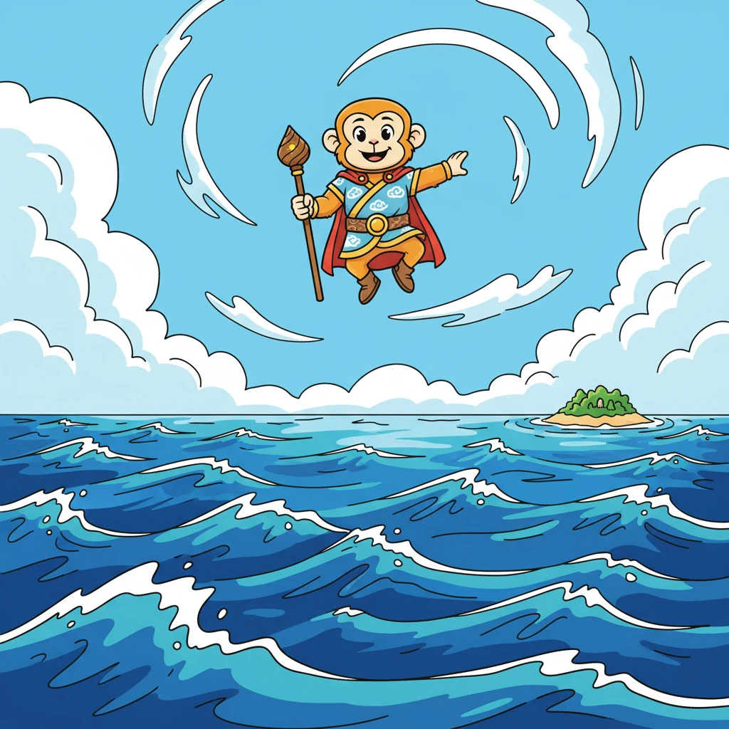 Hanuman, with his incredible strength, decided to leap across the vast ocean to Lanka, where Sita was held captive. He soared through the sky, a tiny speck against the enormous waves.
