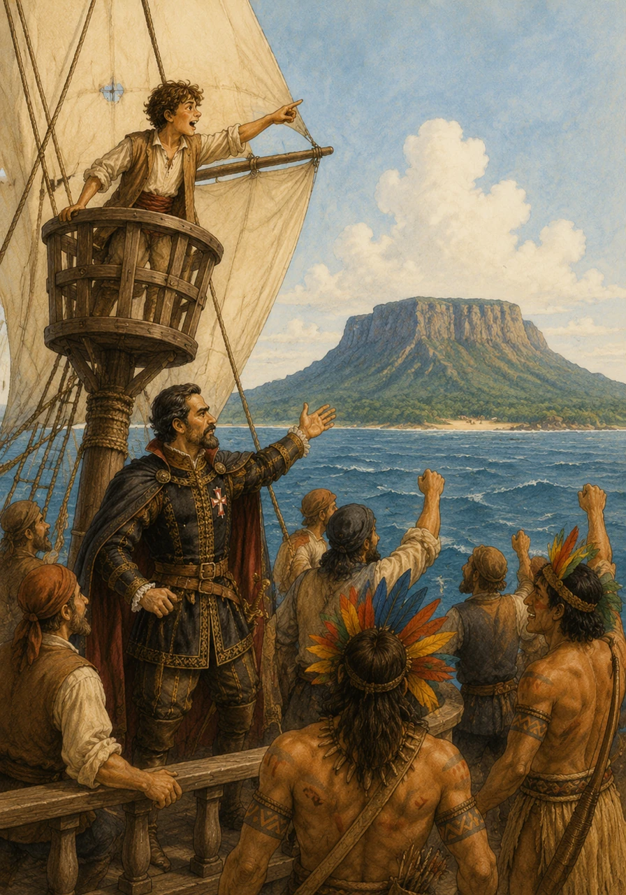 On April 22, 1500, a shout rang out from the crow's nest as a large mountain with a flat top rose from the sea. The sailors named it Monte Pascoal because it was the week of Easter, and they celebrated their first glimpse of this mysterious new world.