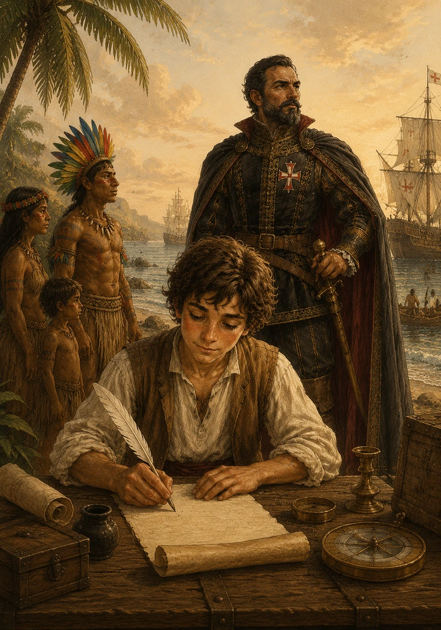Before the fleet continued their journey toward India, the scribe Pero Vaz de Caminha sat down to write a long letter to the King of Portugal. He described the immense beauty of the land and its people, ensuring that the discovery of Brazil would be remembered for centuries to come.