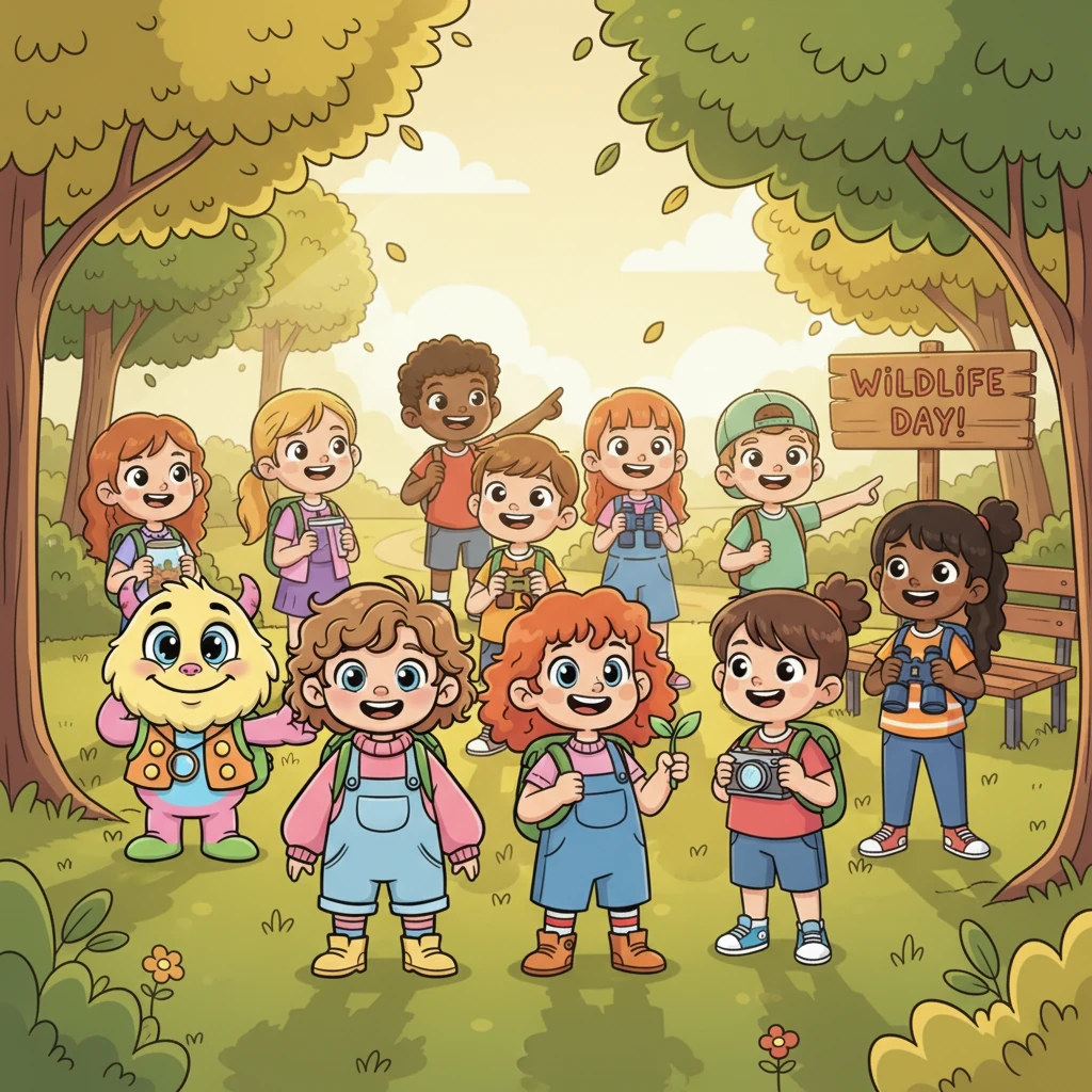 W promieniach porannego słońca, Klara Mała, Klara Duża i ich przyjaciele – Ignas, Marta, Marysia, Mikołaj, Anastazja, Leon, Elenka, Tycjan, Łucja i Michał – zebrali się w parku, pełni ekscytacji. Dzisiaj był Dzień Dzikiej Przyrody i wszyscy nie mogli się doczekać, by odkrywać sekrety natury. Ich plecaki były pełne smakołyków i lornetek, a uśmiechy rozjaśniały im twarze.