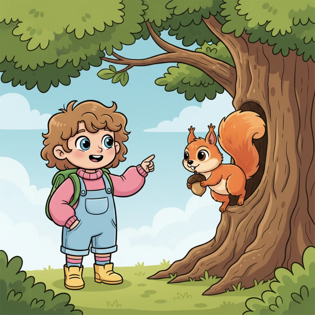 Nagle, zza pnia starego dębu wyskoczyła puszysta wiewiórka z orzeszkiem w łapkach. Miała błyszczące oczy i długi, rudy ogon. Dzieci zatrzymały się w zachwycie, obserwując, jak zręcznie wspina się po drzewie, chowając swój skarb.