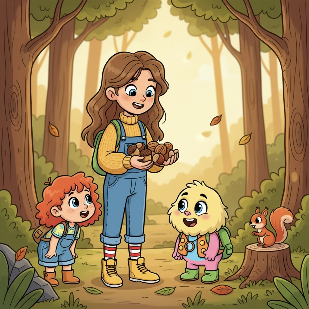 Klara Duża, która była starszą siostrą Małej Klary i znała wiele o zwierzętach, wyjaśniła, że wiewiórki zbierają zapasy na zimę. Pokazała im różne rodzaje orzechów, które lubią. Dzieci słuchały z otwartymi buziami, dowiadując się, jak ważne jest przygotowanie do trudniejszych czasów.