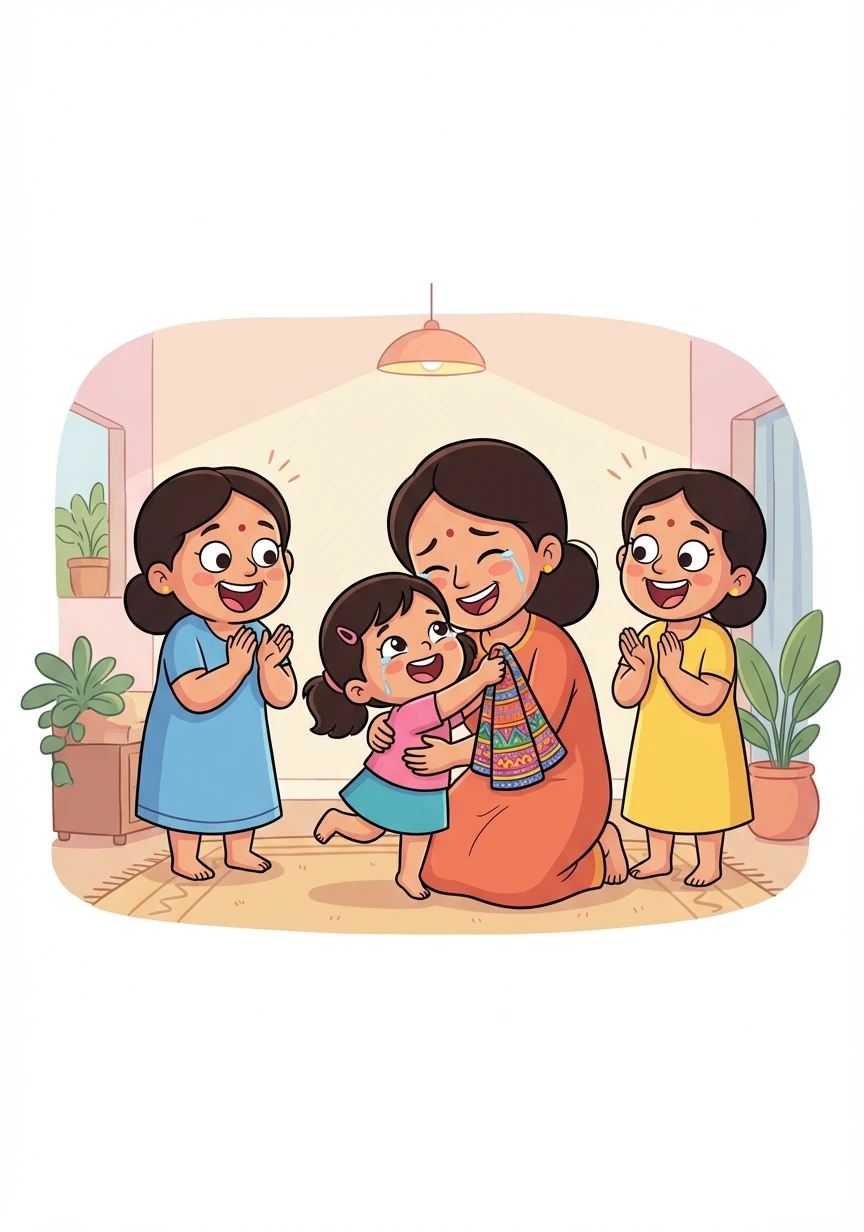 Paru presented the Chulthi to her mother and aunts. They gasped with delight, admiring its intricate details and the love that had gone into its creation. Paru's mother embraced her tightly, her eyes filled with tears of joy.