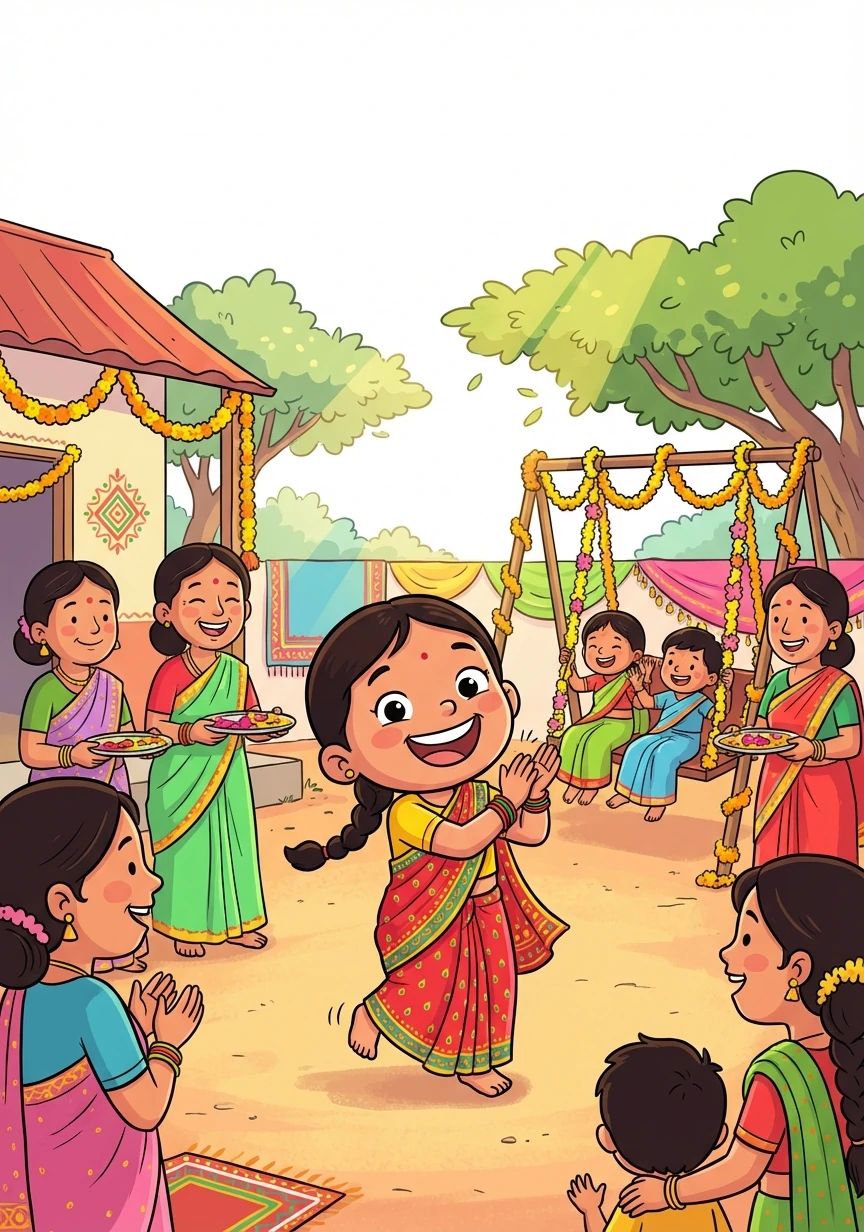 The next day, Paru joined her family in the Teej celebrations with a newfound understanding and appreciation. She wore a small sari, a gift from Aama, and felt a sense of belonging she had never experienced before.
