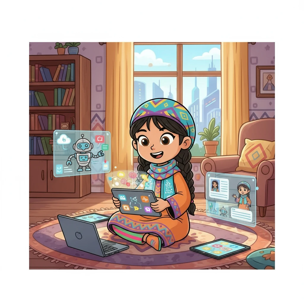 قررت زينة أن تبدأ رحلتها في عالم الذكاء الاصطناعي. بدأت بجمع المعلومات من الإنترنت ومشاهدة مقاطع الفيديو التعليمية. كانت متحمسة جدًا لمعرفة كيفية عمل هذه التكنولوجيا المدهشة.