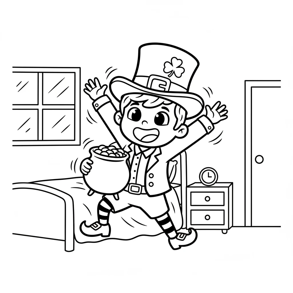 Liam woke up with a big stretch, his eyes twinkling. Today was St. Patrick's Day, and he felt a tingle of excitement from his head to his toes. He wondered what adventures the day might bring.