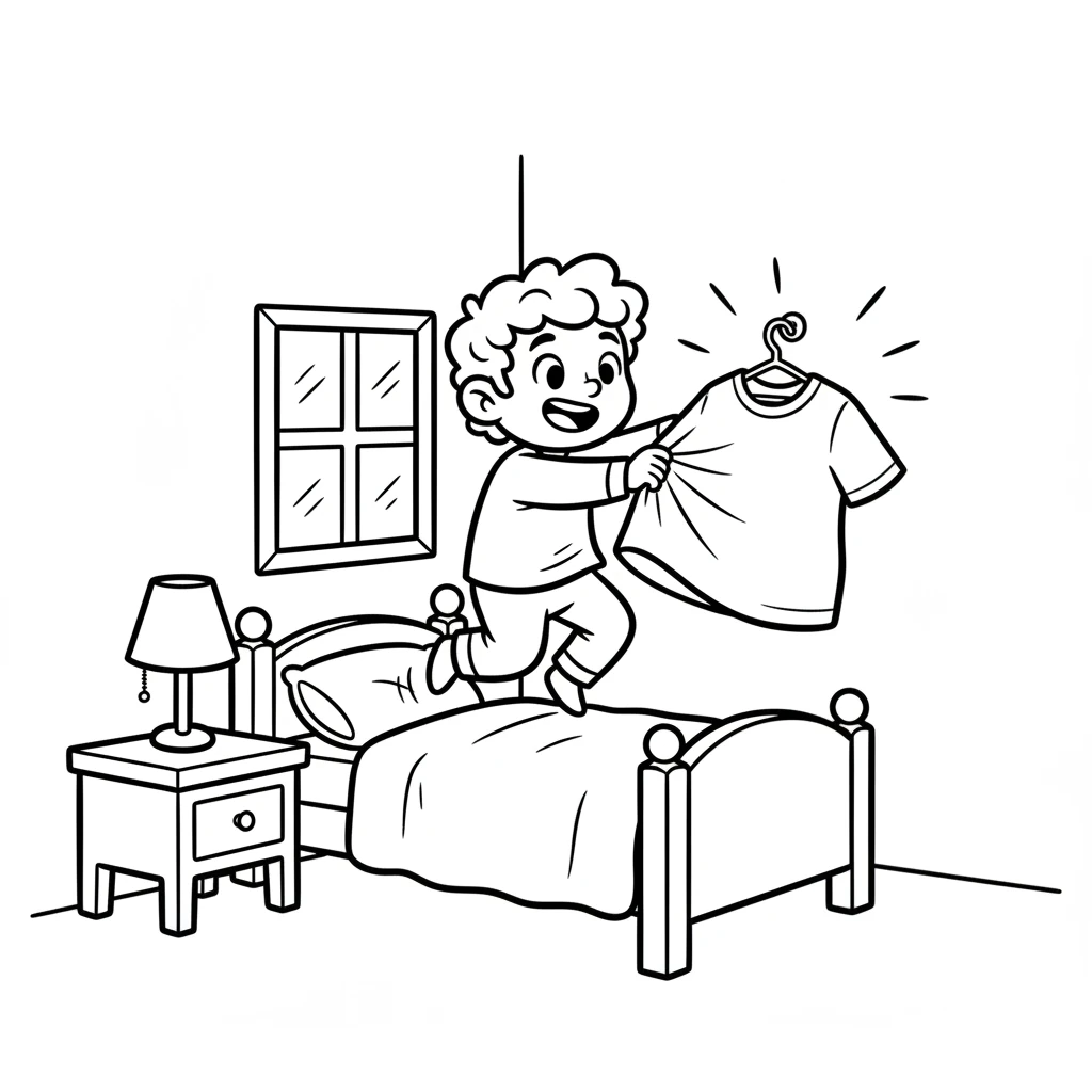 He jumped out of bed and quickly found his favorite green shirt. It was bright, like a fresh spring leaf! He pulled it on, ready for whatever magic awaited him outside.