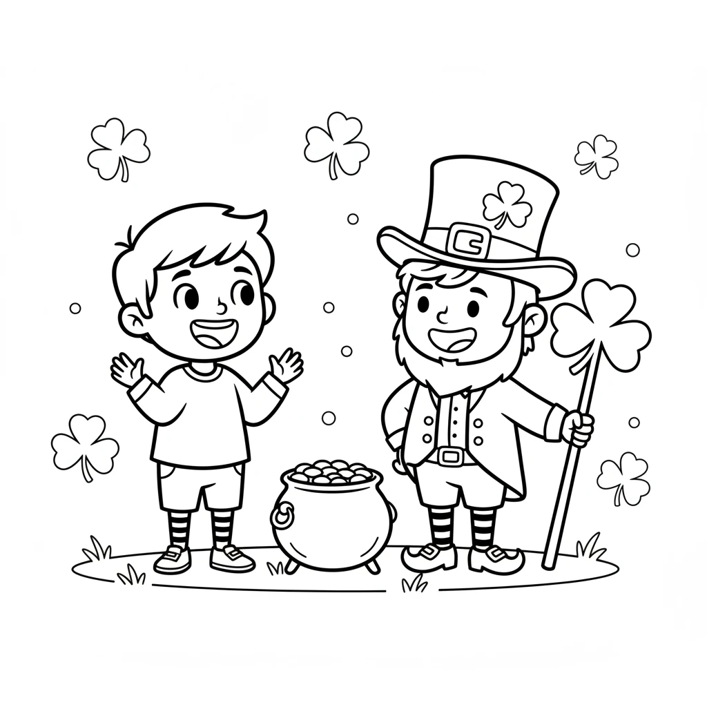 Liam gasped with delight. He and the leprechaun shared a happy moment, smiling at each other. It was the best St. Patrick's Day surprise ever!