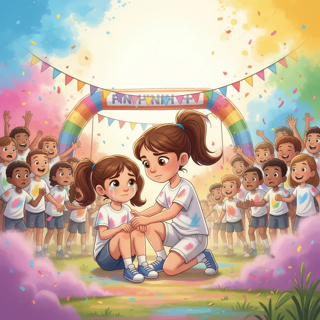 Without a second thought, Zoe ran back to Amy. She helped her friend sit up and asked if she was okay. Amy's eyes were filled with tears, but she managed a weak smile. Zoe knew in that moment what she had to do.