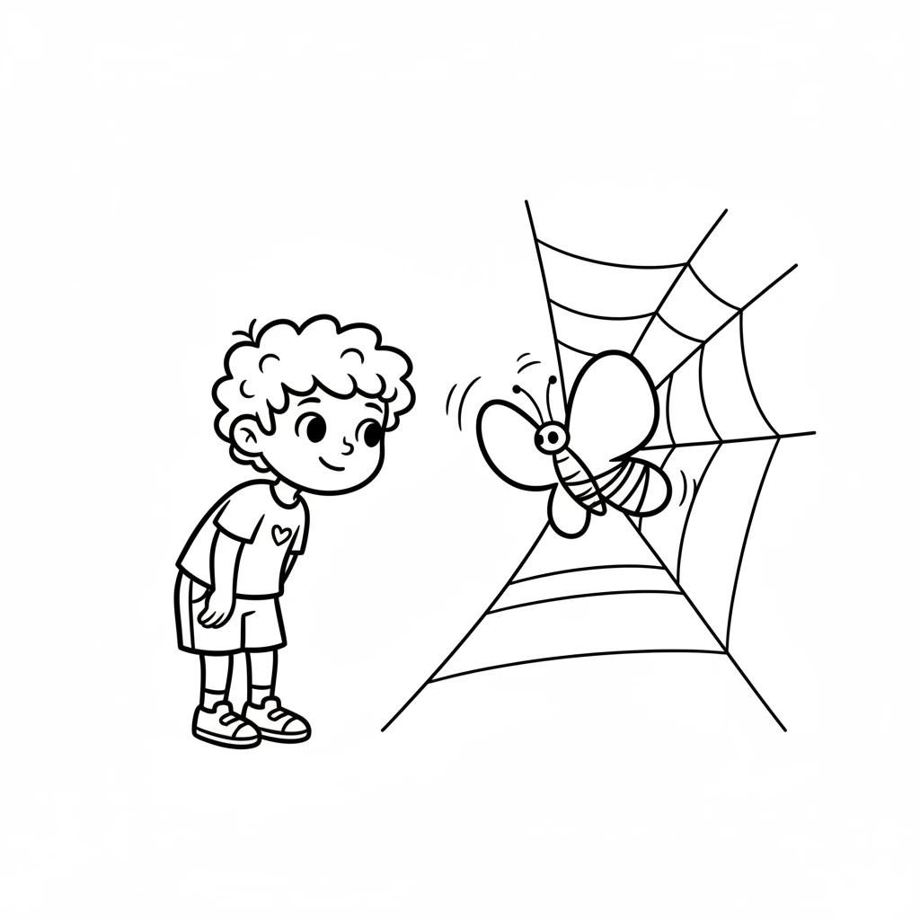 Slowly, with a soft pull, one of the butterfly's rounded wings came loose from the web. Pip watched, hopeful, as the butterfly fluttered it weakly. The web lines were still wrapped around its other wing.