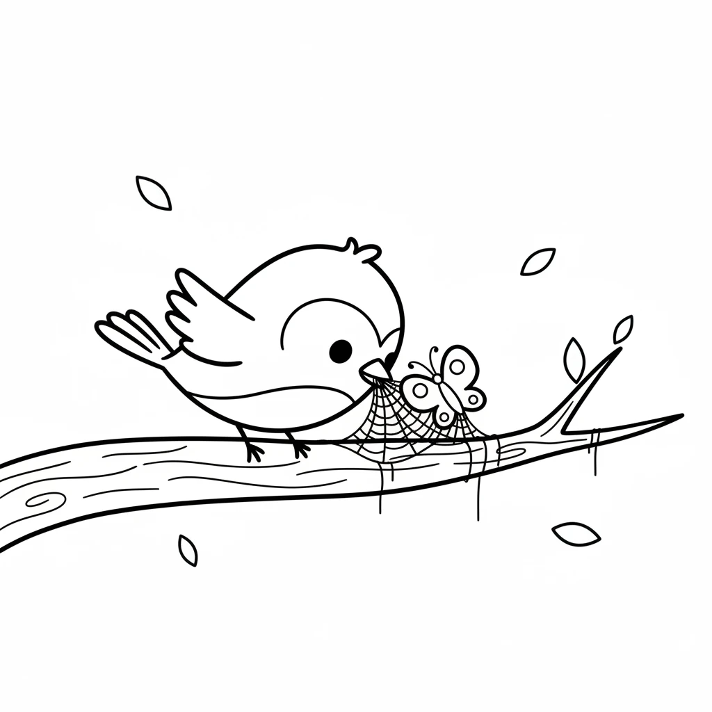 Pip continued his gentle work, carefully pecking at the remaining sticky threads. He was very careful not to hurt the butterfly. His little bird heart was full of kindness.