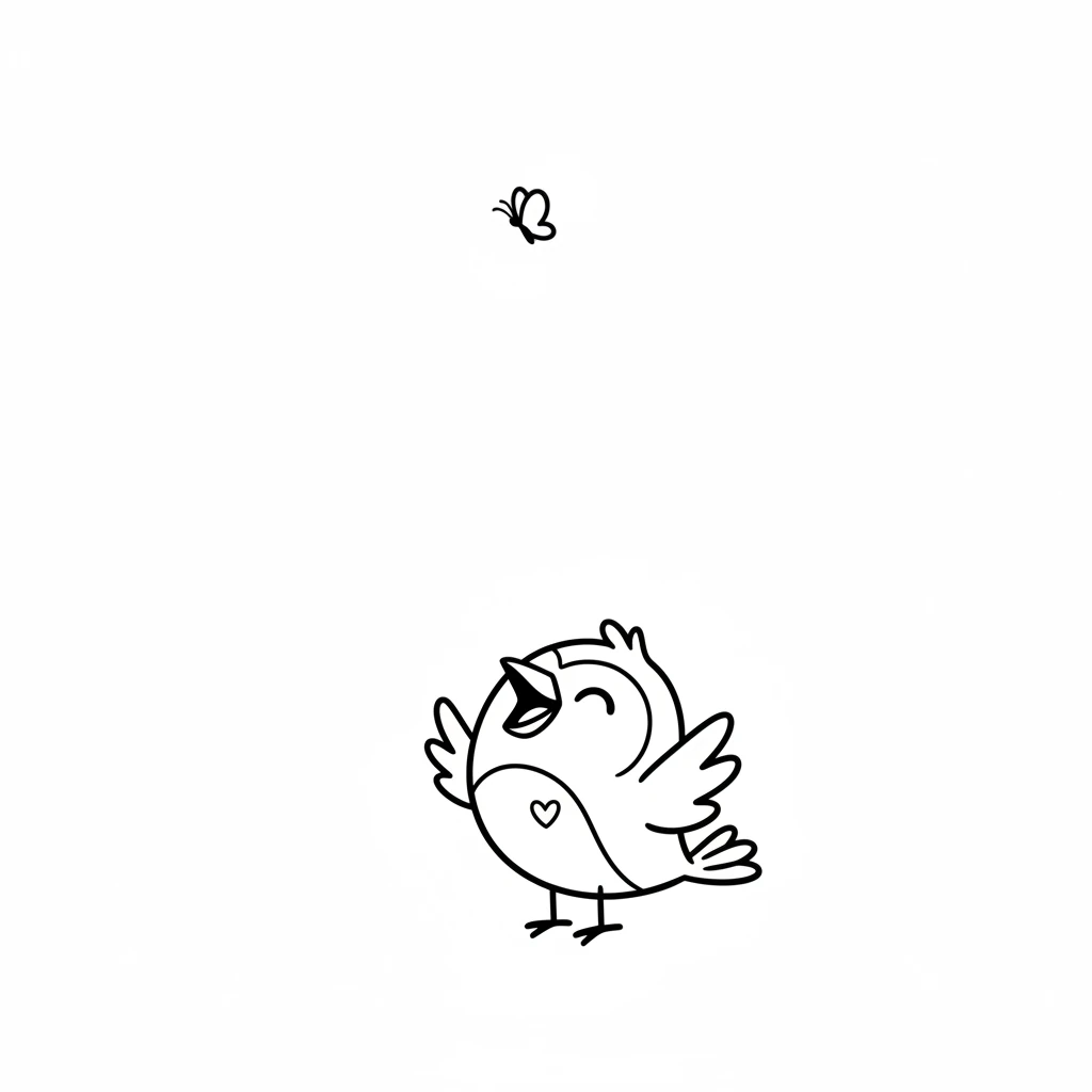 With a happy flutter, the butterfly soared higher and higher into the bright, open sky. Pip watched it go, a wide smile on his beak. The butterfly was just a small dot now.