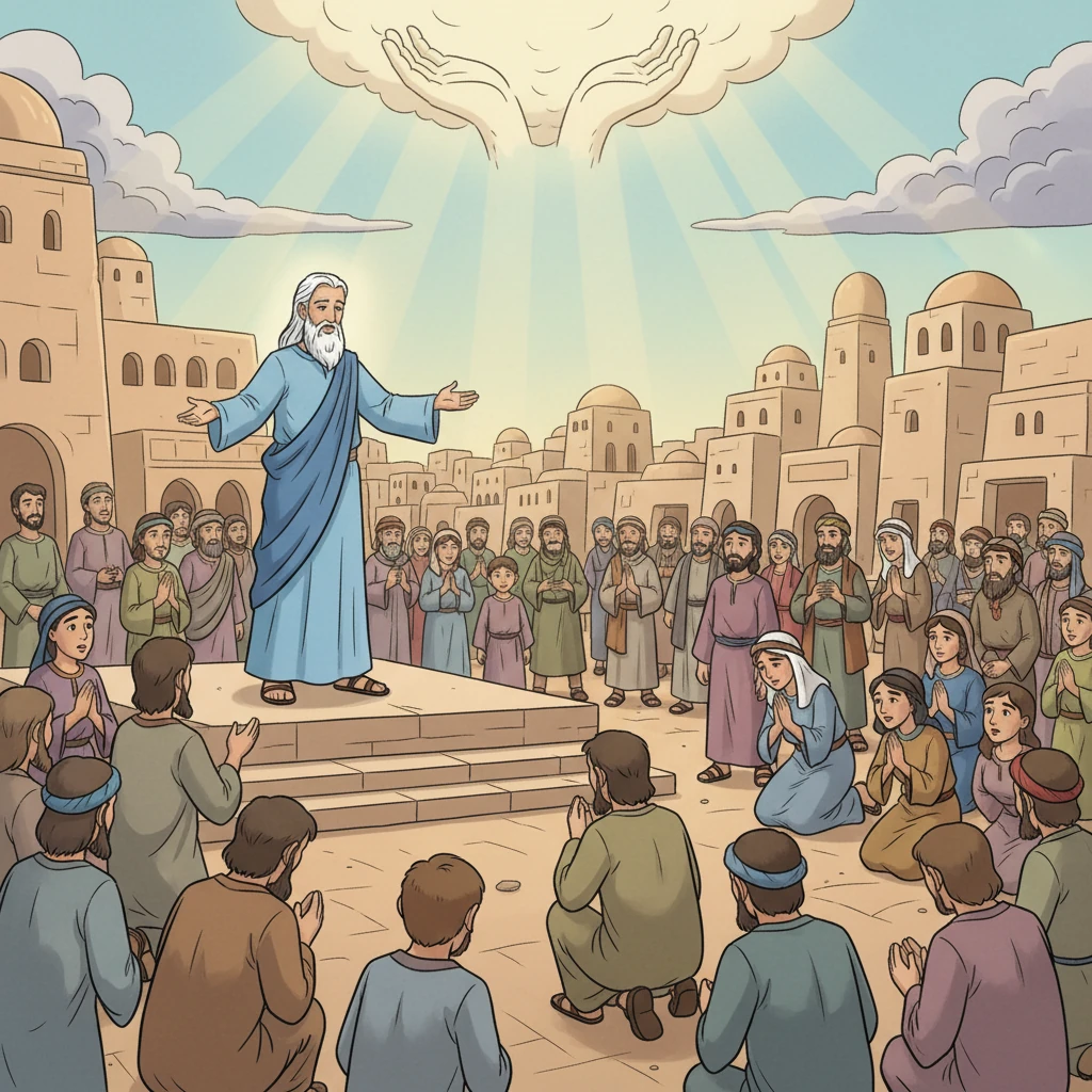 En Nínive, Jonás predicó al pueblo, y ellos se arrepintieron de sus pecados. Dios se alegró por el arrepentimiento de la ciudad. Jonás aprendió que obedecer a Dios siempre es lo correcto, y que Él siempre perdona.