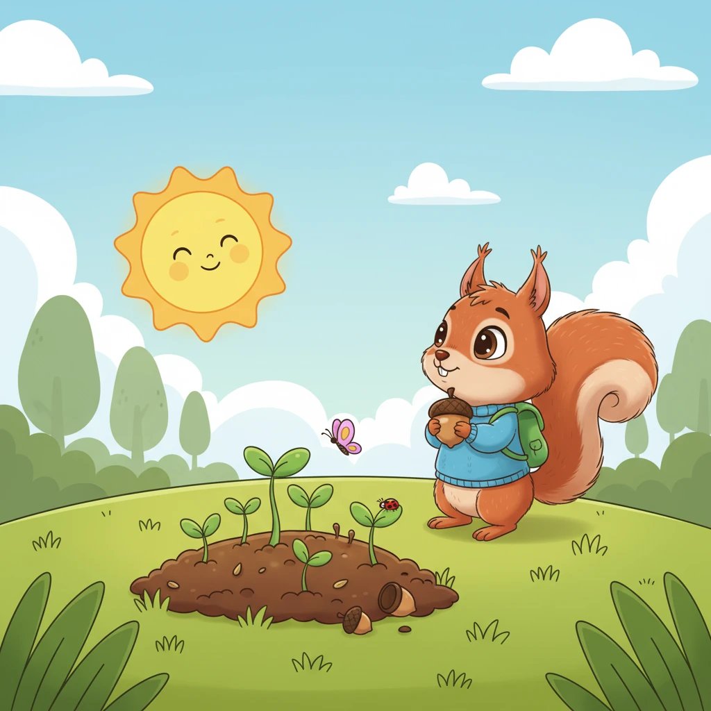 Unbeknownst to Rubi, the seeds she forgot are quietly working their magic beneath the soil. Tiny green shoots begin to emerge from the earth, pushing upwards towards the sunlight. These forgotten treasures are destined to become new life.